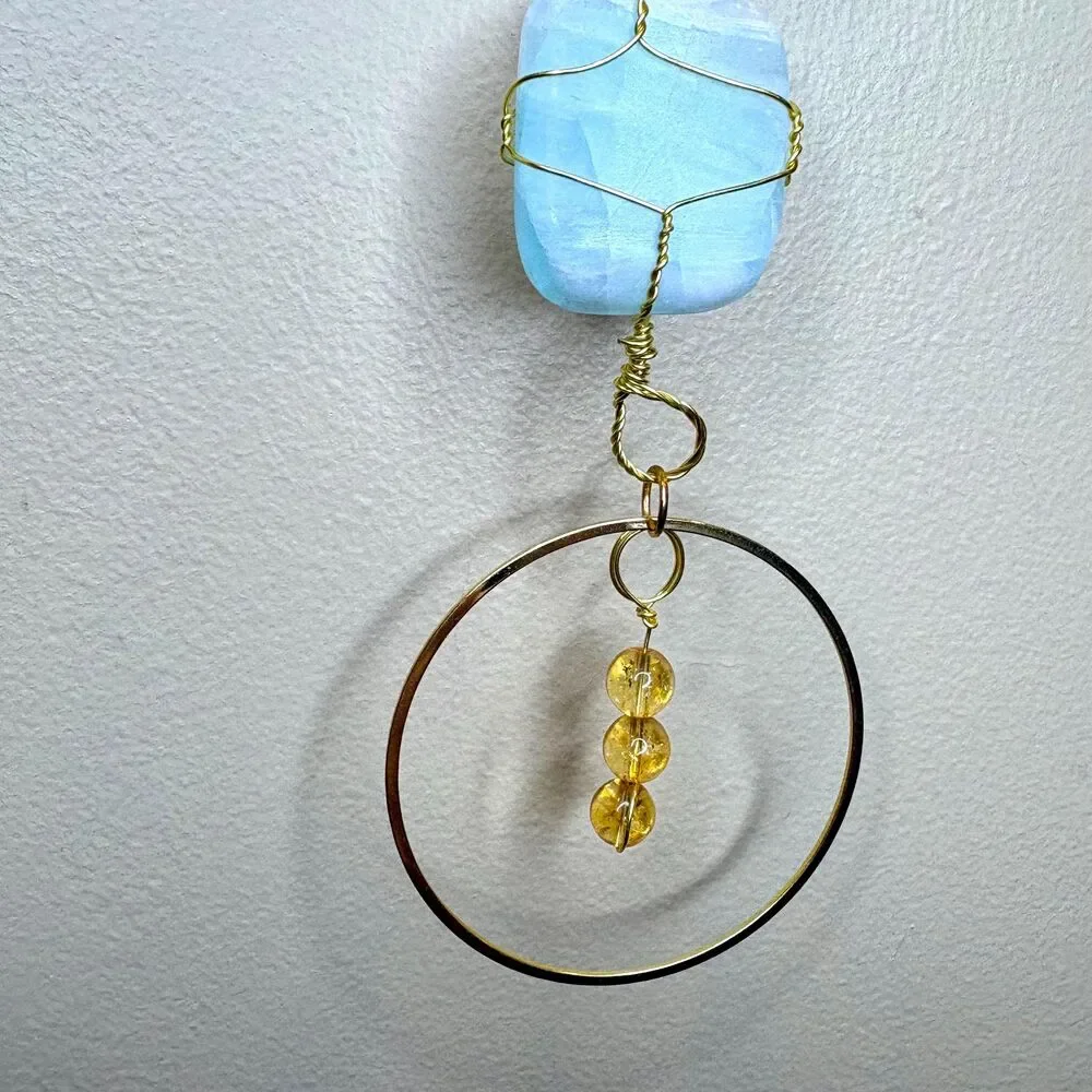 Caribbean Calcite Citrine Wall Hanging | Raw Citrine Crystal | Citrine Beads